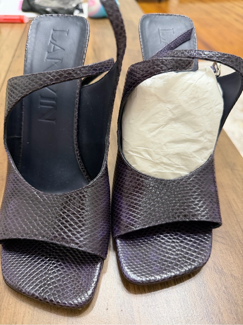 Lanvin Purple Textured Leather Slingback Mules